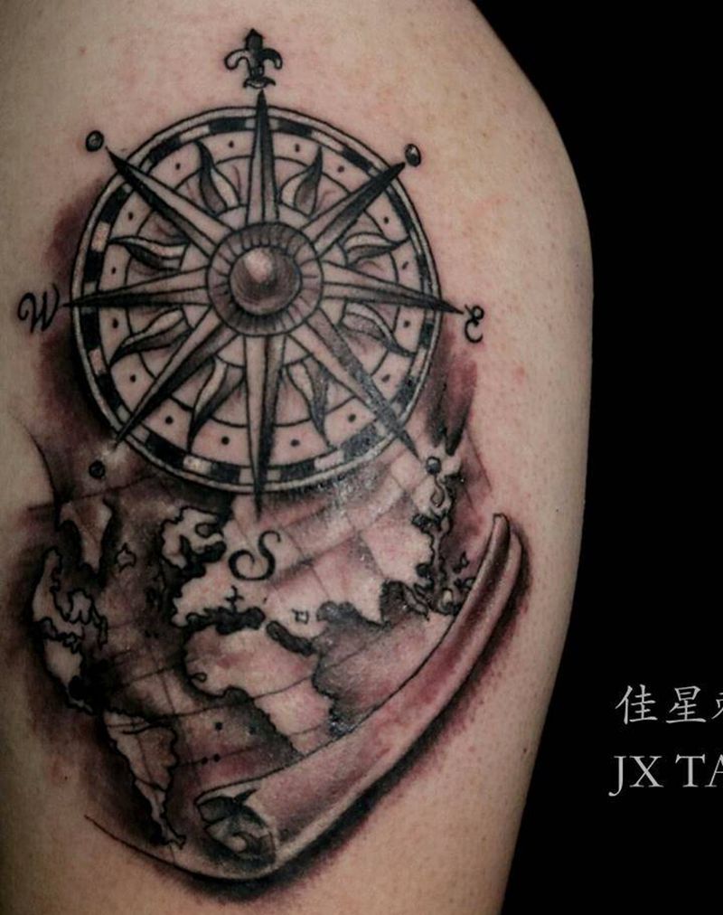 指南针地图纹身图片