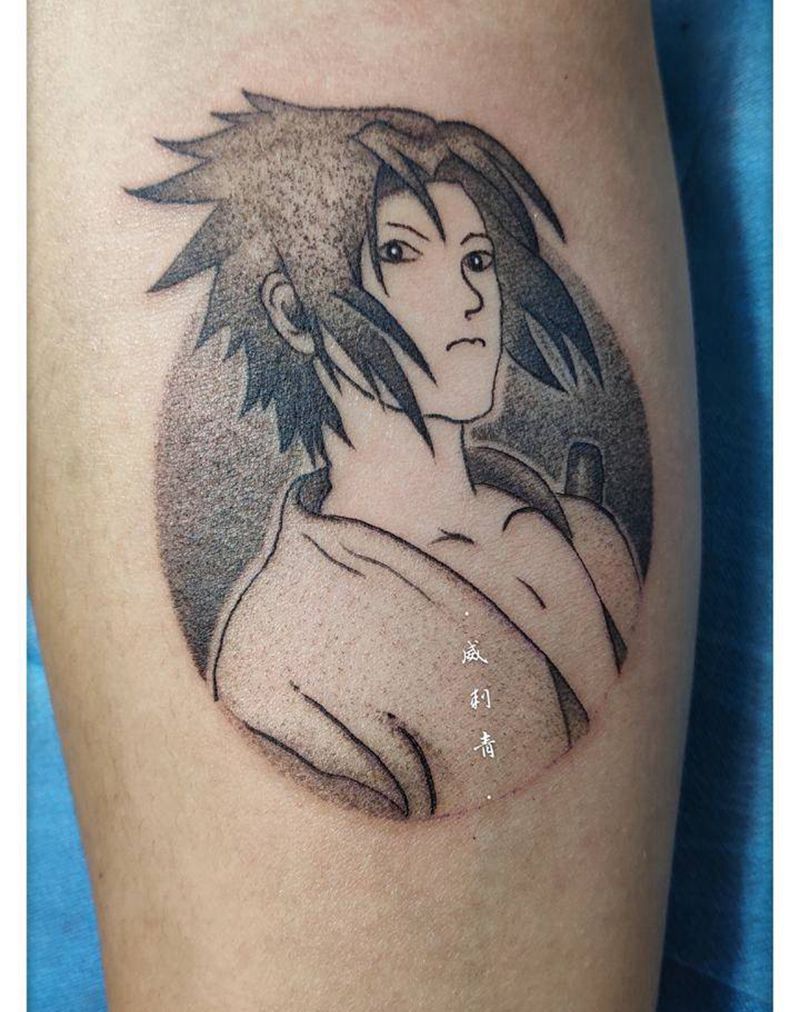动漫人物纹身图片_手臂点刺动漫黑灰纹身图案