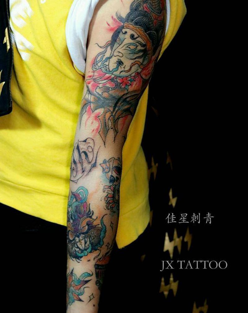 拼花臂纹身图片