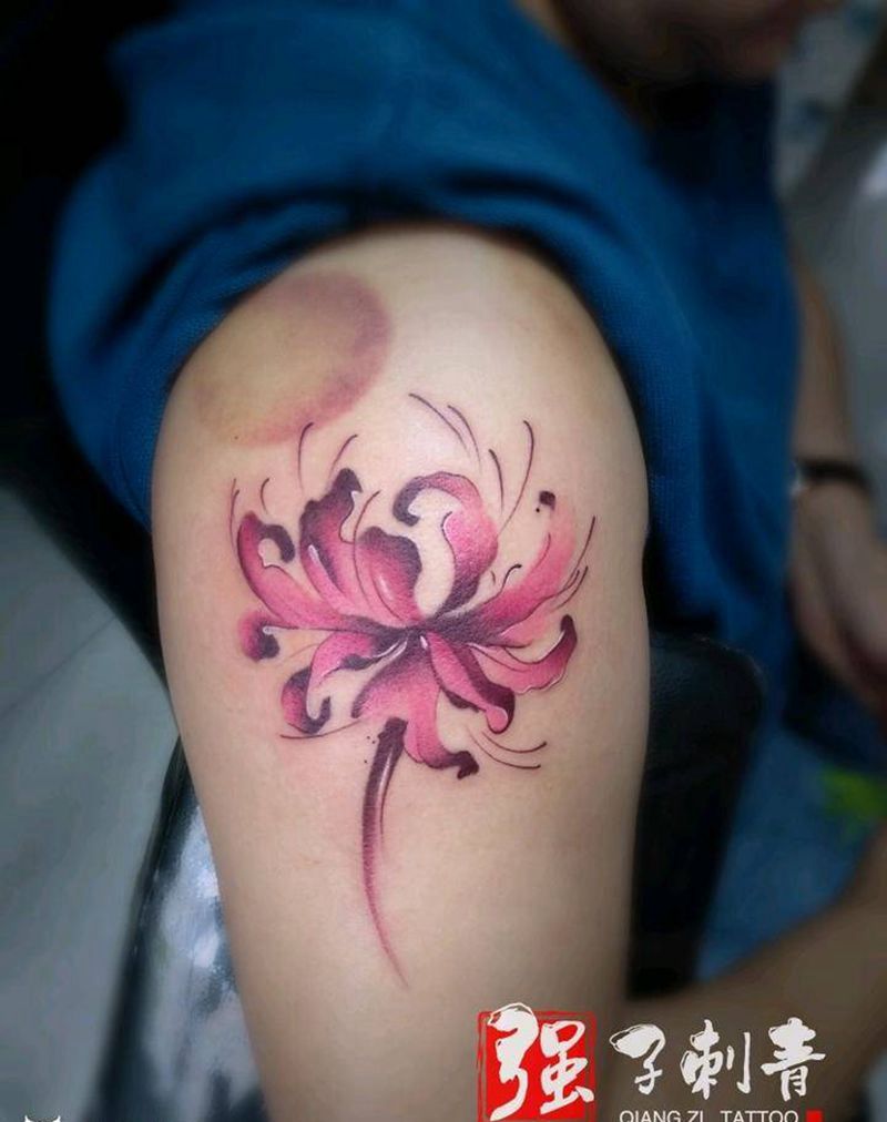 彼岸花开纹身图片_手臂水墨新传统水彩纹身图案