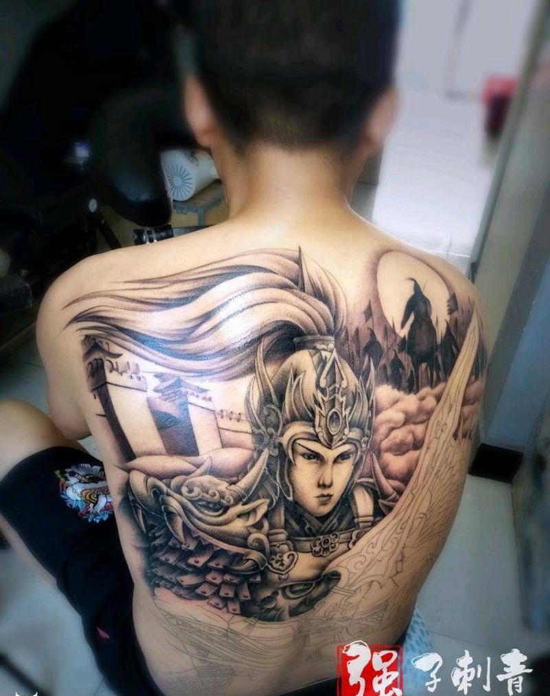 满背赵云更新纹身图片_背部新传统纹身图案