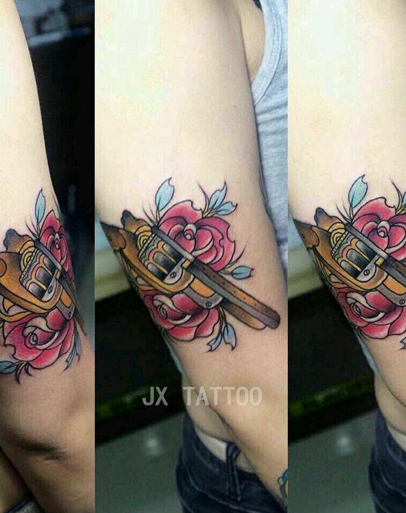 枪花纹身图片