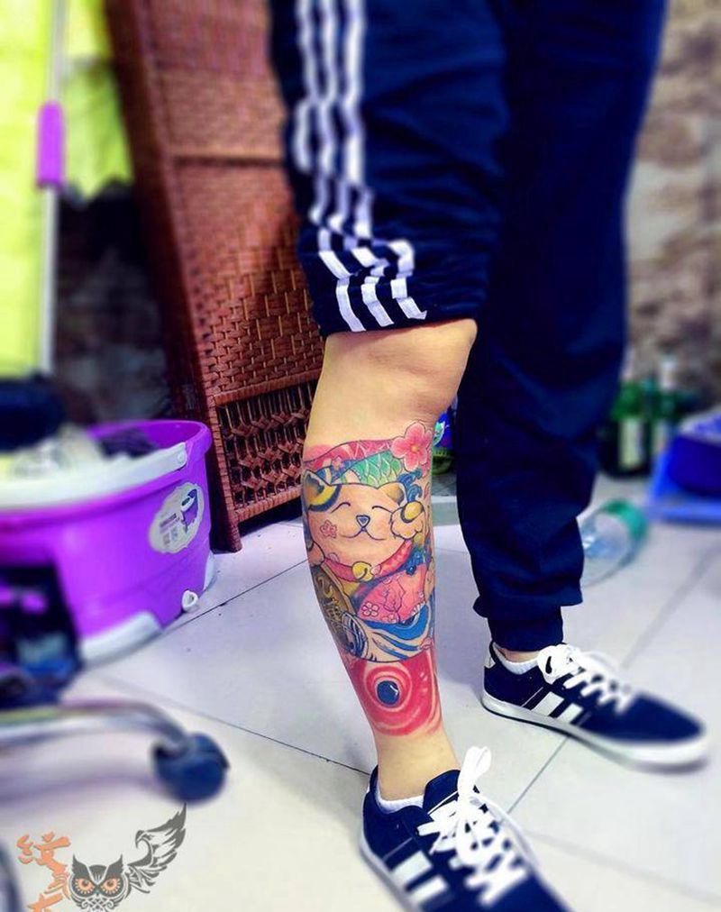 招财猫纹身图片