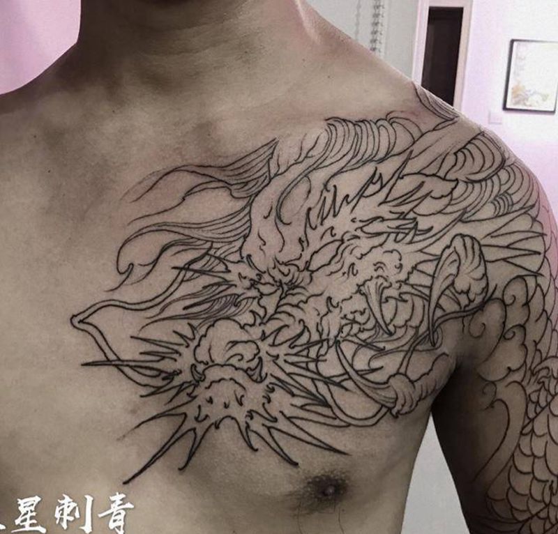 线条龙纹身图片