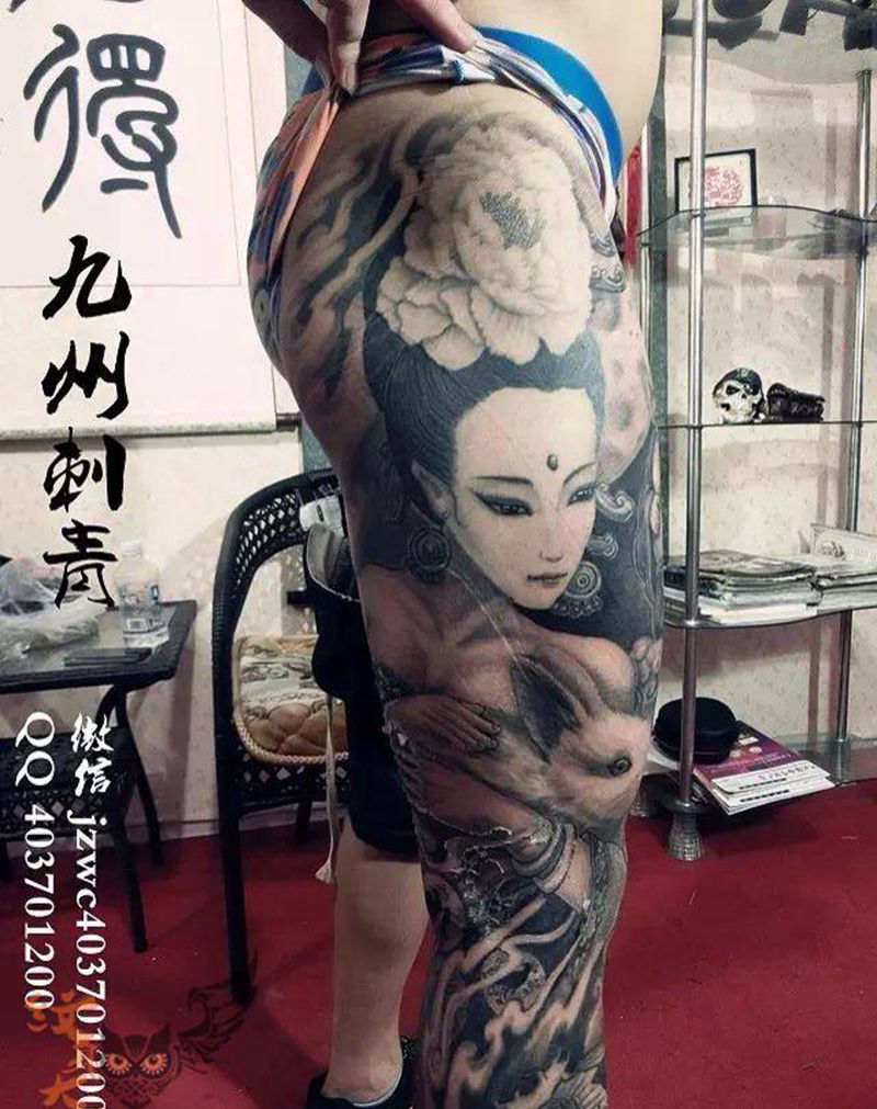 嫦娥花腿纹身图片