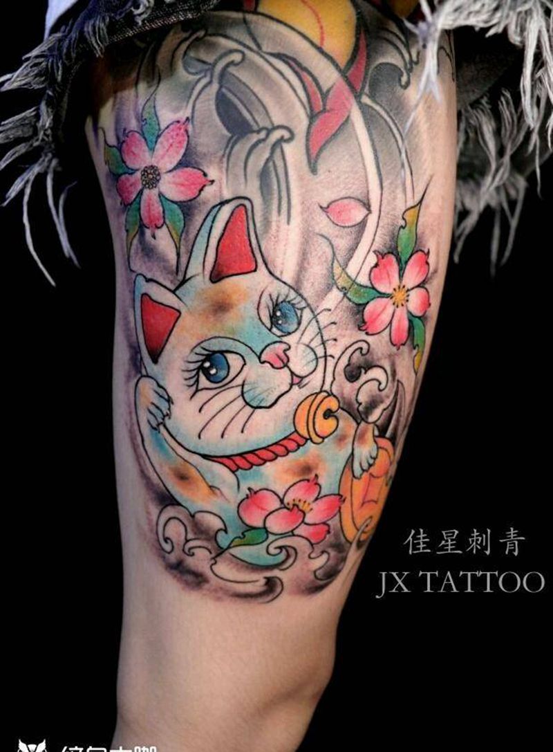 接花腿纹身图片