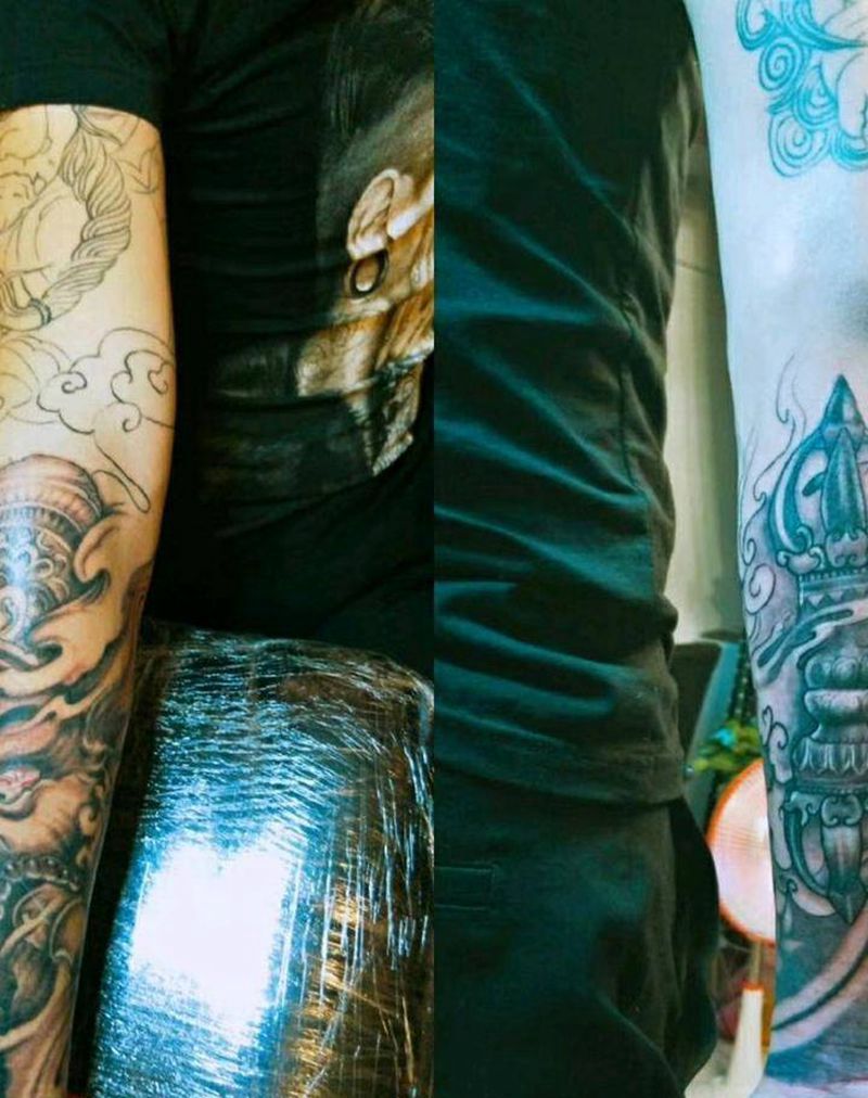 降魔杖同一条胳膊纹身图片