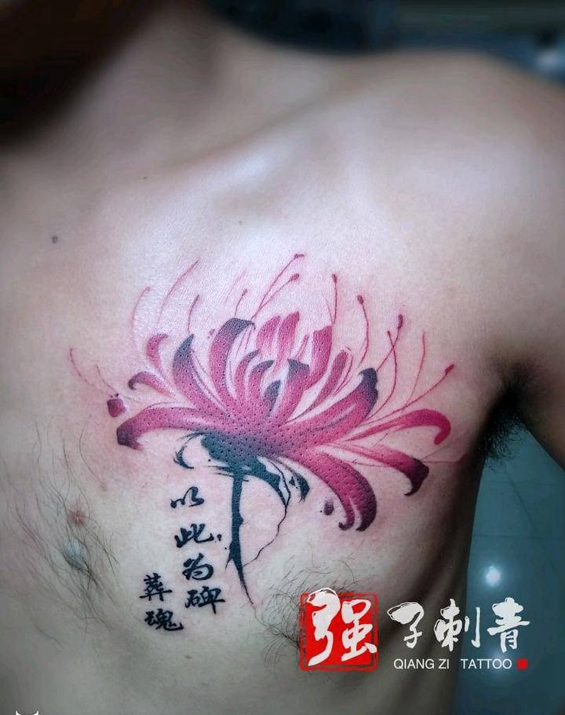 彼岸花纹身图片_腿部水彩纹身图案