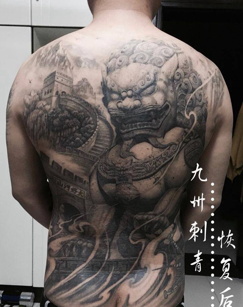 中华石狮纹身图片