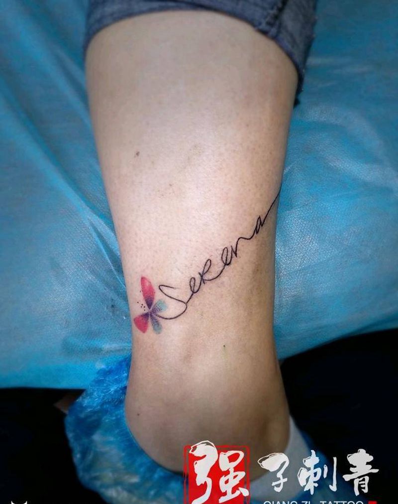 小清新字母纹身图片_腿部字母小清新纹身图案