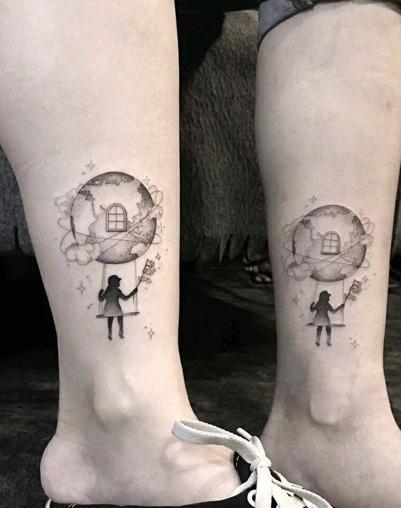 情侣小清新点刺《记忆》纹身图片_腿部点刺纹身图案