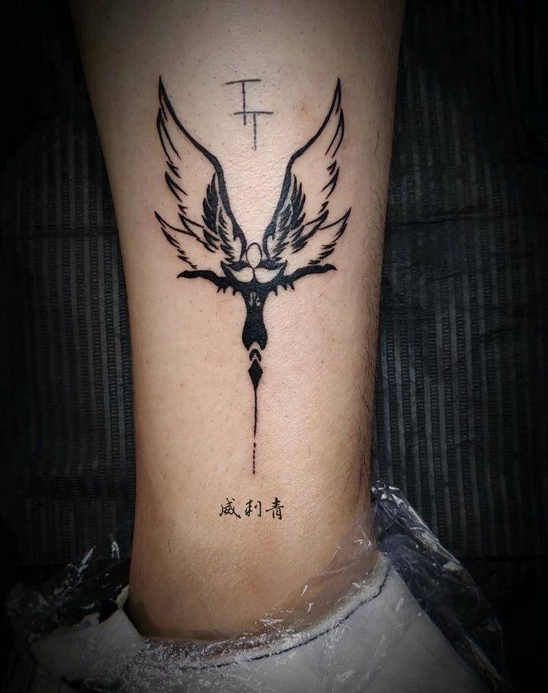 大天使纹身图片_腿部图腾欧美传说脚踝纹身图案