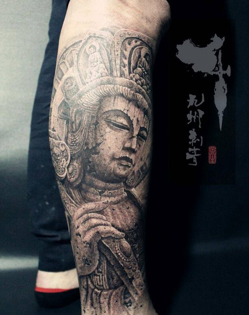 石雕菩萨纹身图片