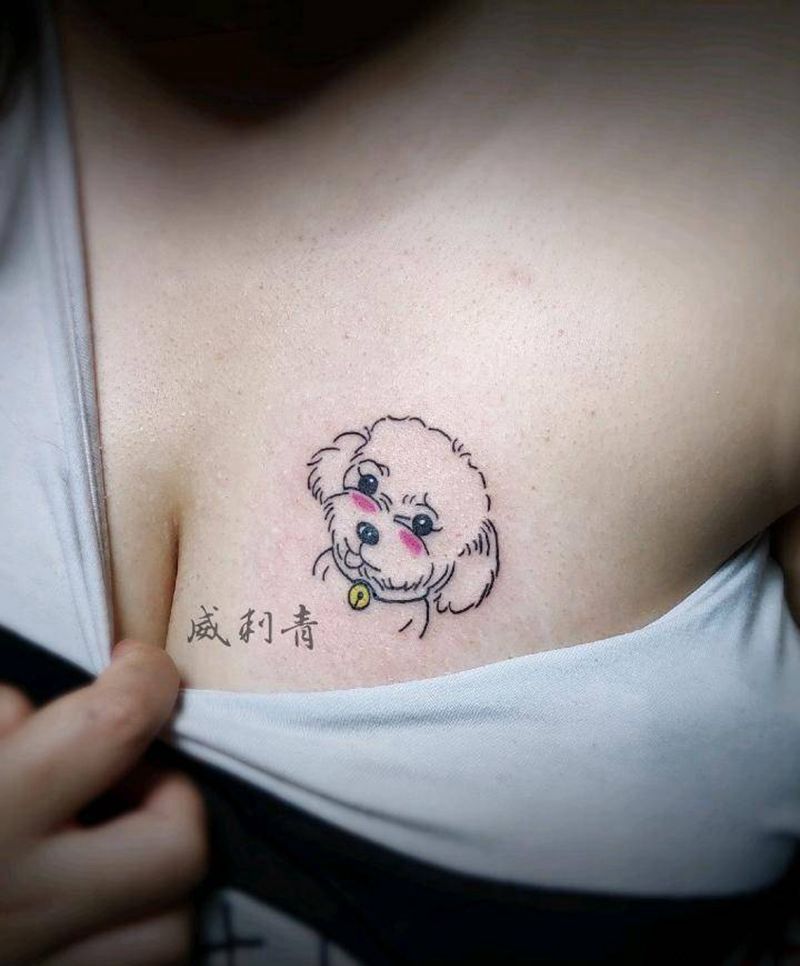 小可爱(๑• . •๑)纹身图片_胸部锁骨小狗纹身图案