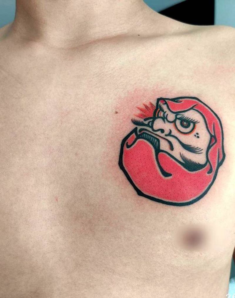 达摩蛋纹身图片_胸部老传统达摩蛋彩色纹身图案