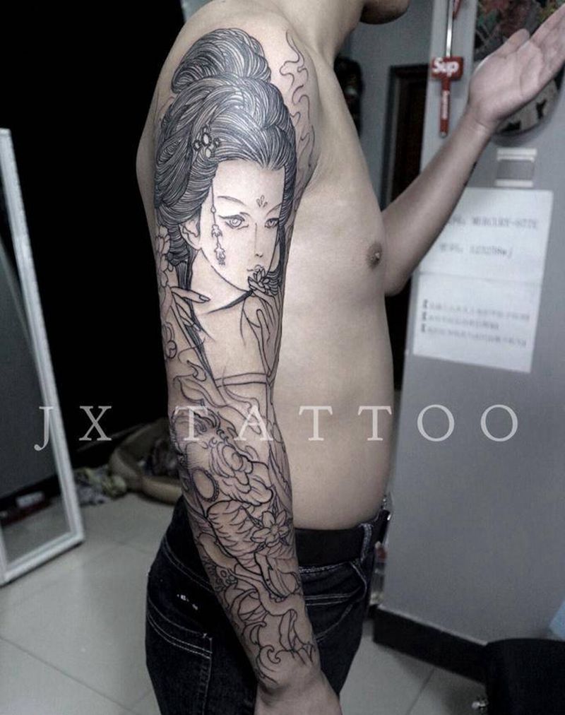 花臂割线未完纹身图片