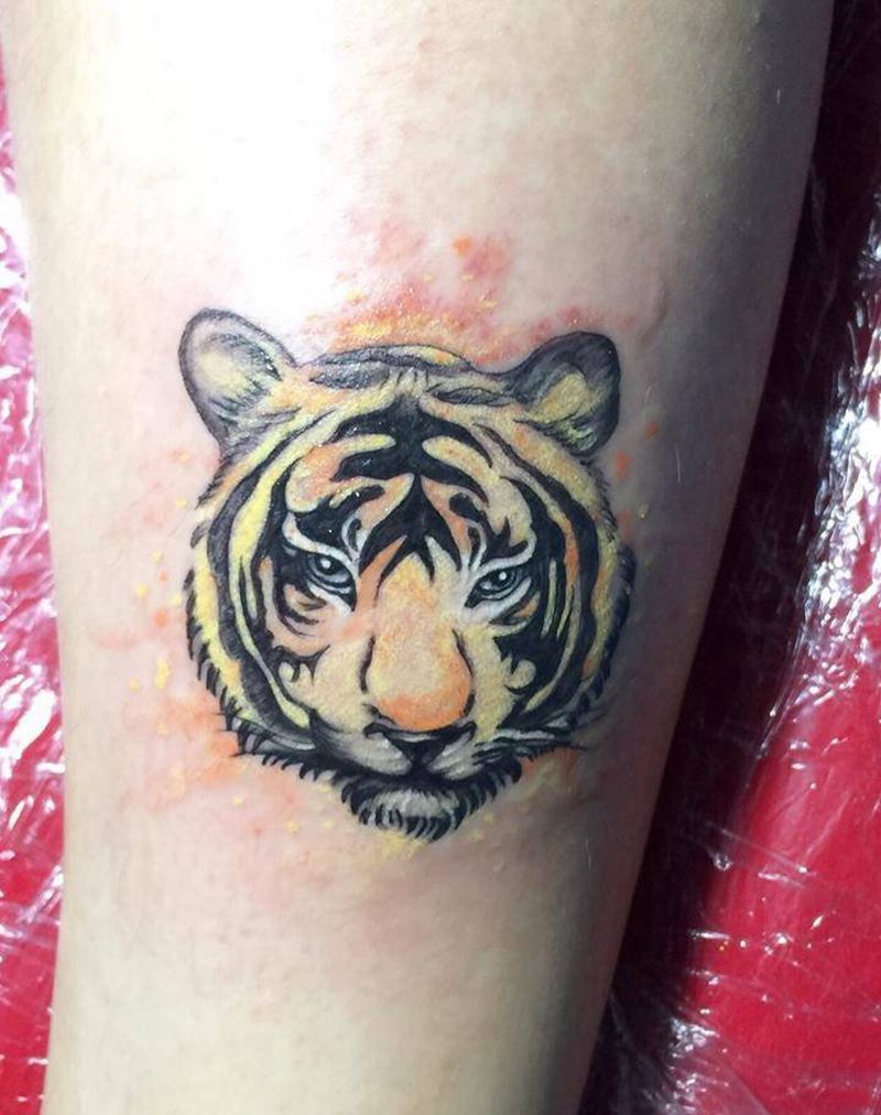 伤疤遮盖彩色小虎纹身图片