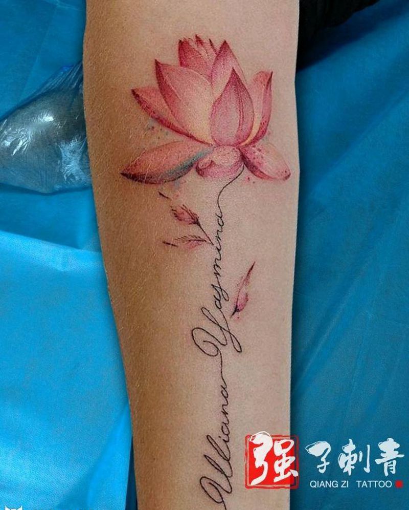 小清新水彩荷花纹身图片_水彩小清新纹身图案