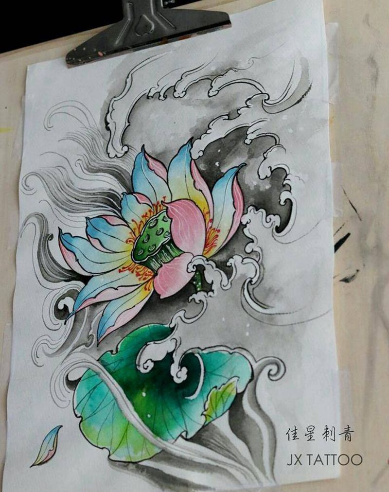 手稿莲花纹身图片