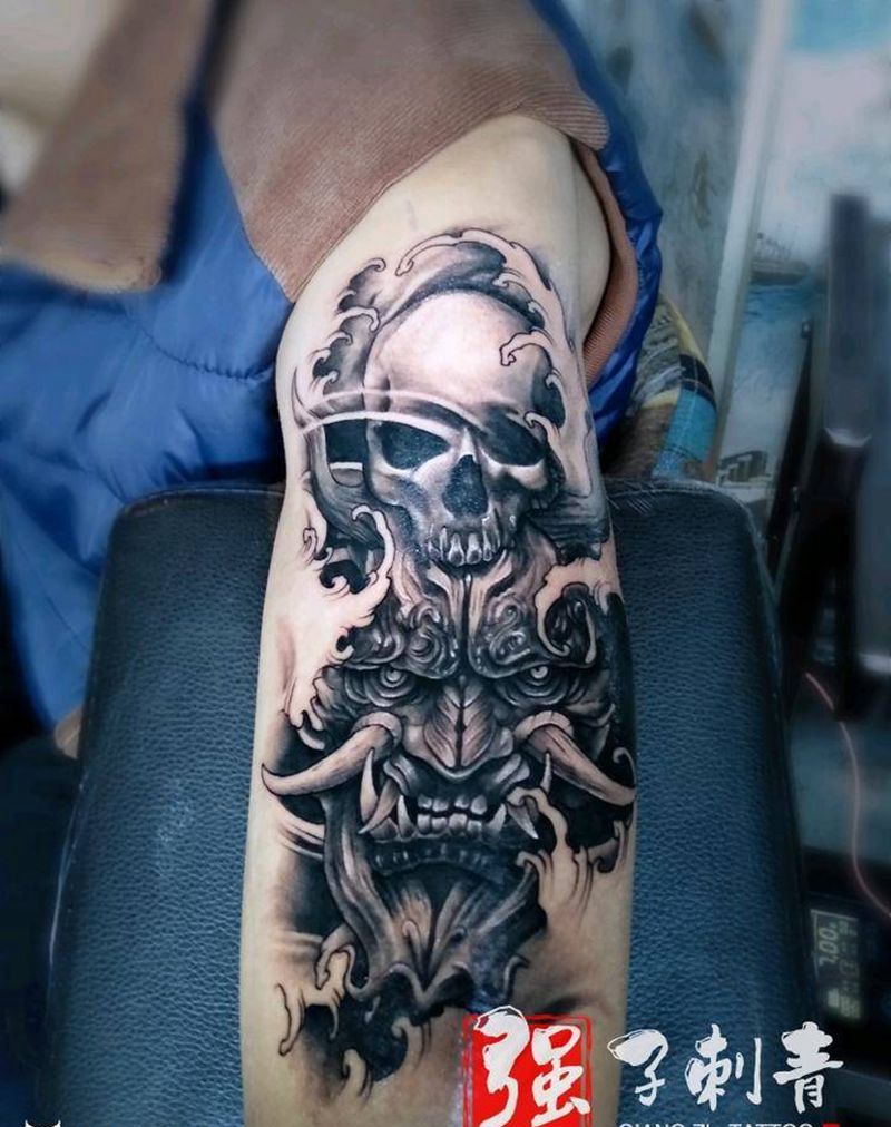 骷髅纹身图片_手臂欧美写实纹身图案