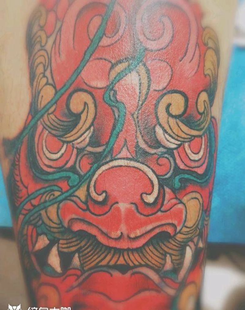 唐狮纹身图片_腿部传统动物原创成品纹身图案