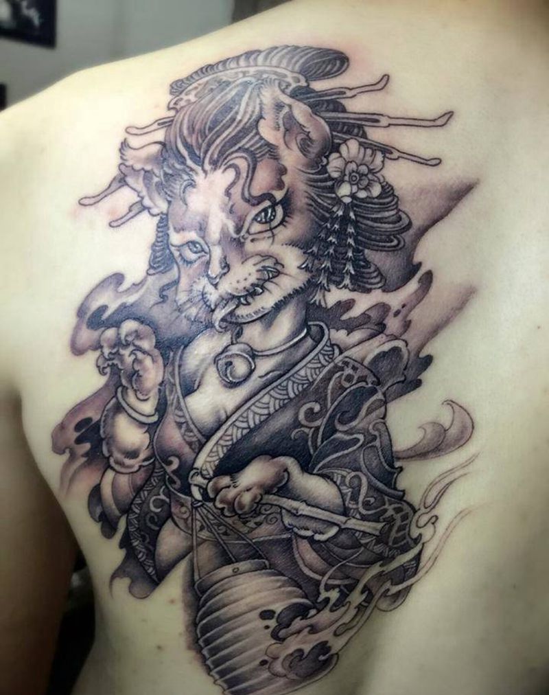 传统猫妖纹身图片