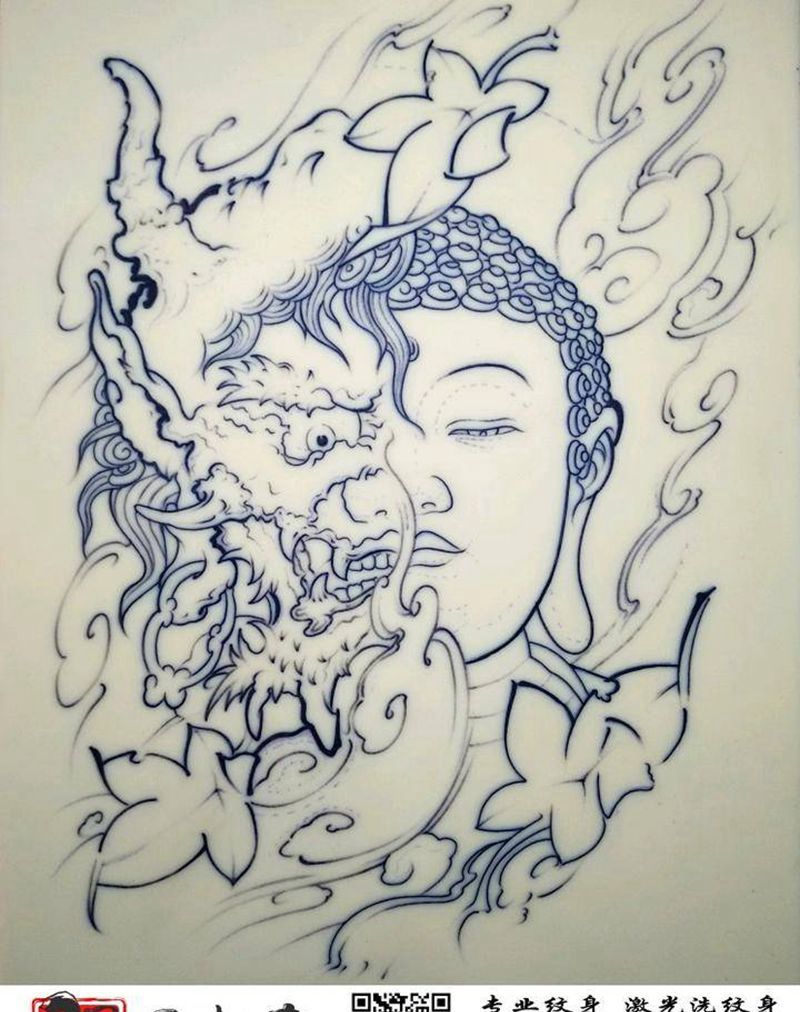 佛魔一念之间练习皮割线纹身图片_新传统练习皮纹身图案