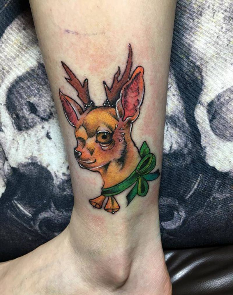 招财鹿纹身图片_腿部脚部纹身图案