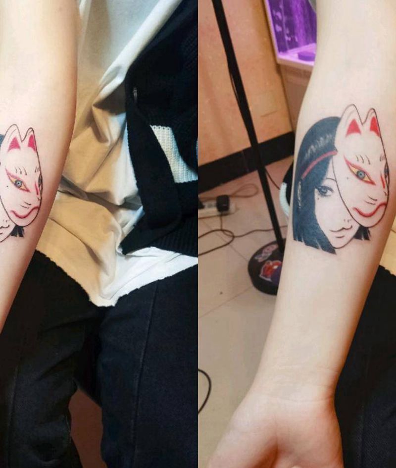 面具女纹身图片_手臂手部纹身图案