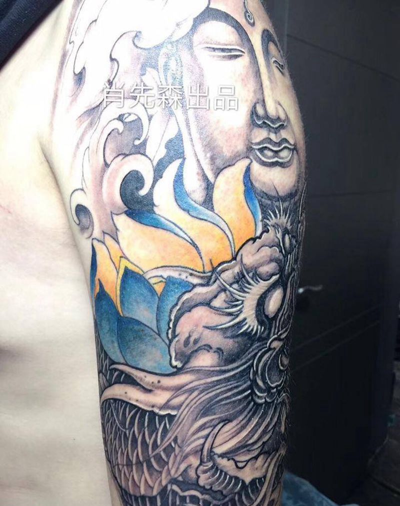 龙与佛纹身图片