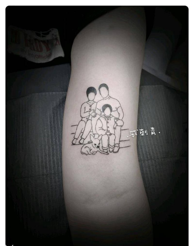全家福简笔画纹身图片_手臂简笔画全家福小清新纹身图案
