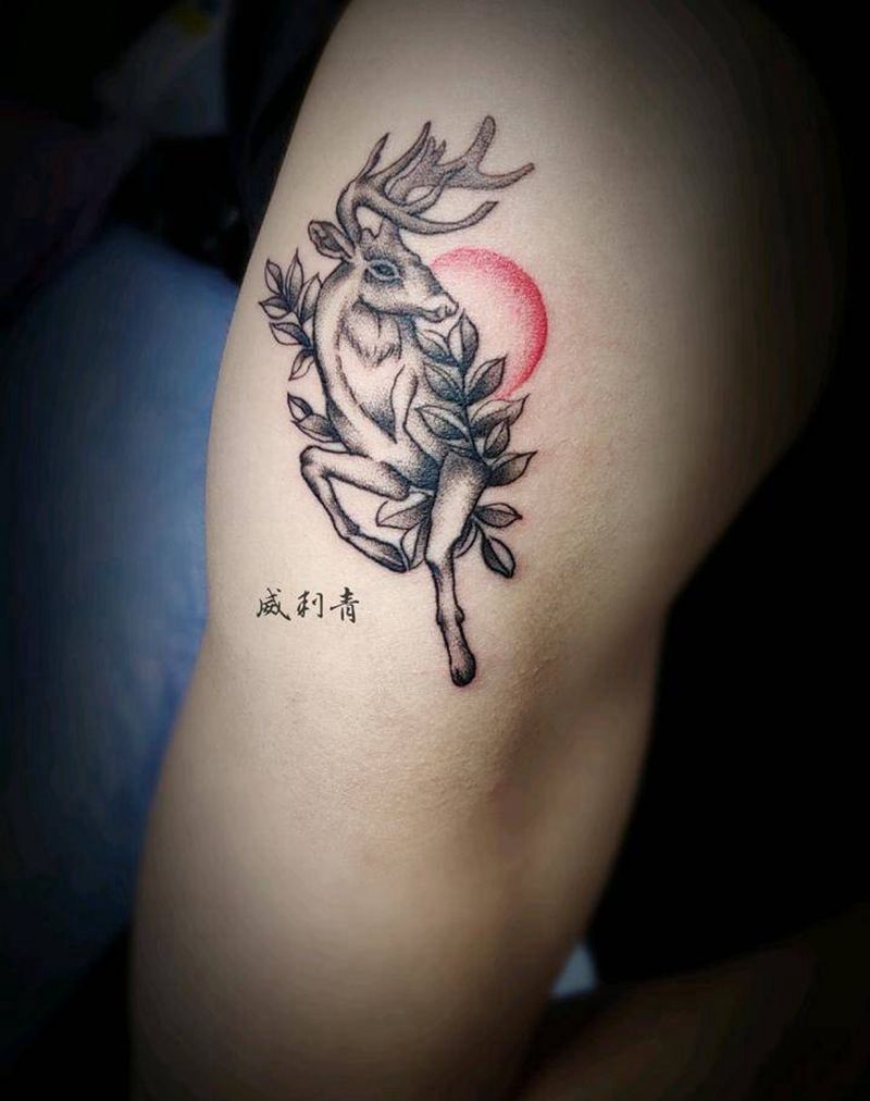 鹿纹身图片_手臂点刺鹿纹身图案