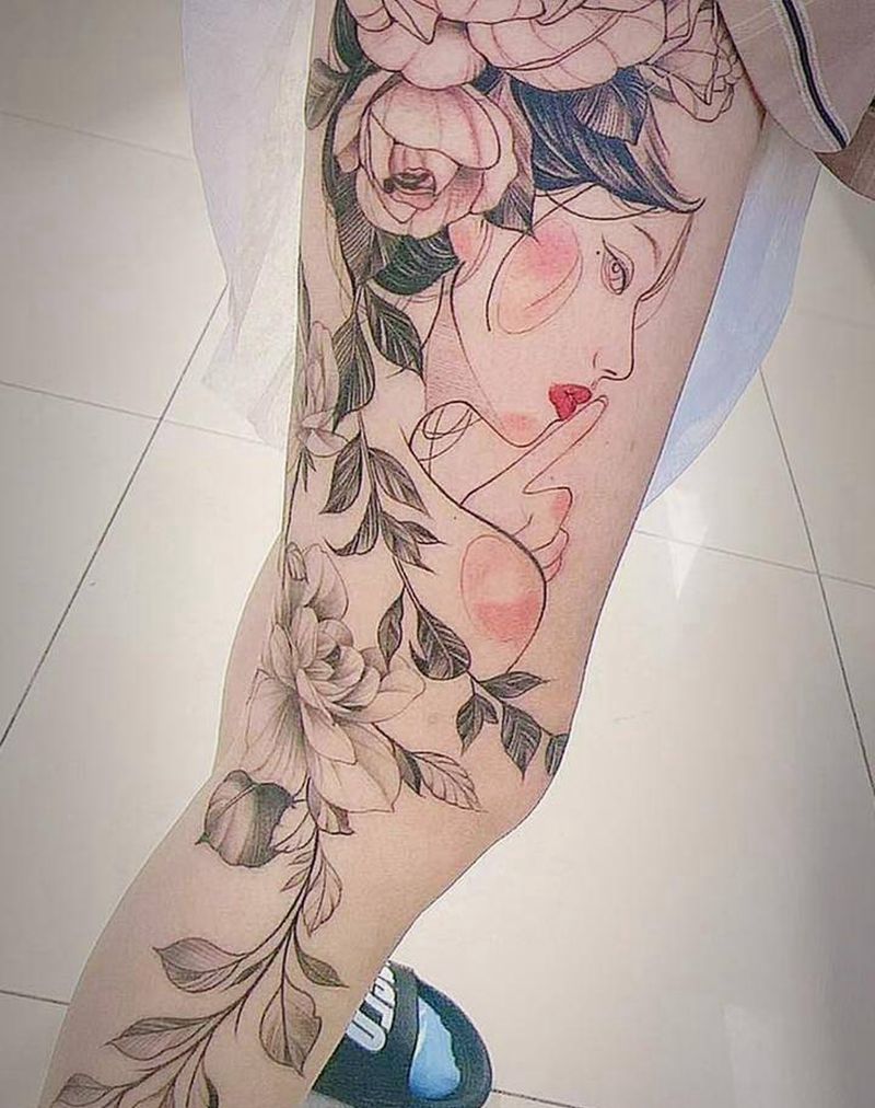 花腿纹身图片_腿部纹身图案