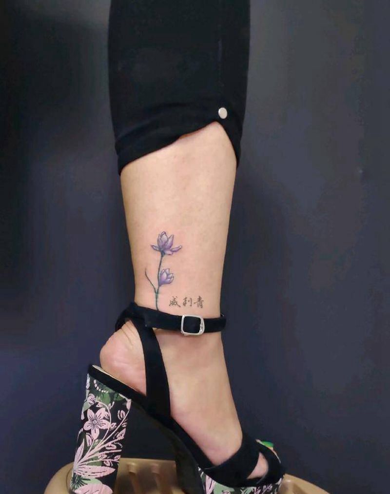 脚踝玉兰花纹身图片_腿部脚部小清新玉兰花脚踝纹身图案