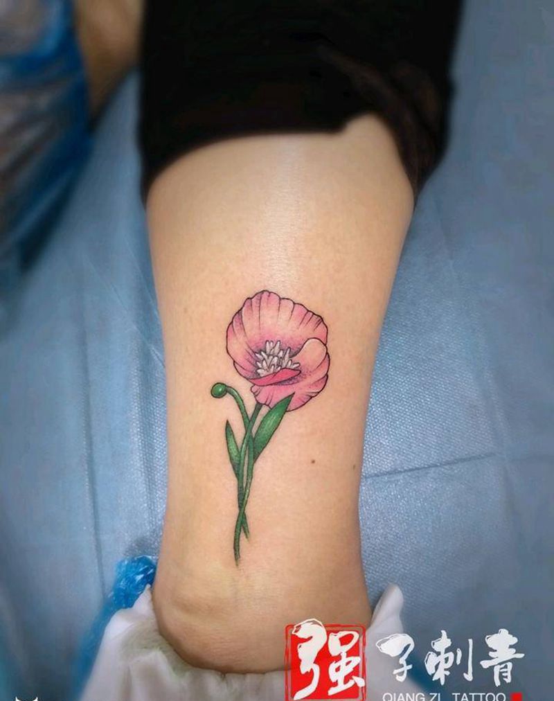 脚踝小清新花纹身图片_腿部新传统彩色脚踝纹身图案