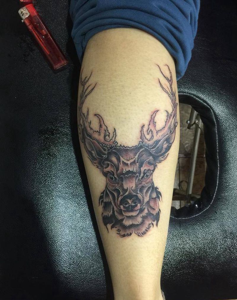 麋鹿头纹身图片