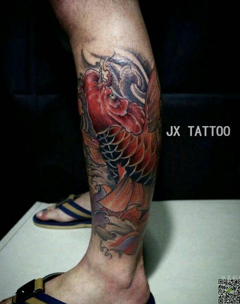 小腿鲤鱼纹身图片