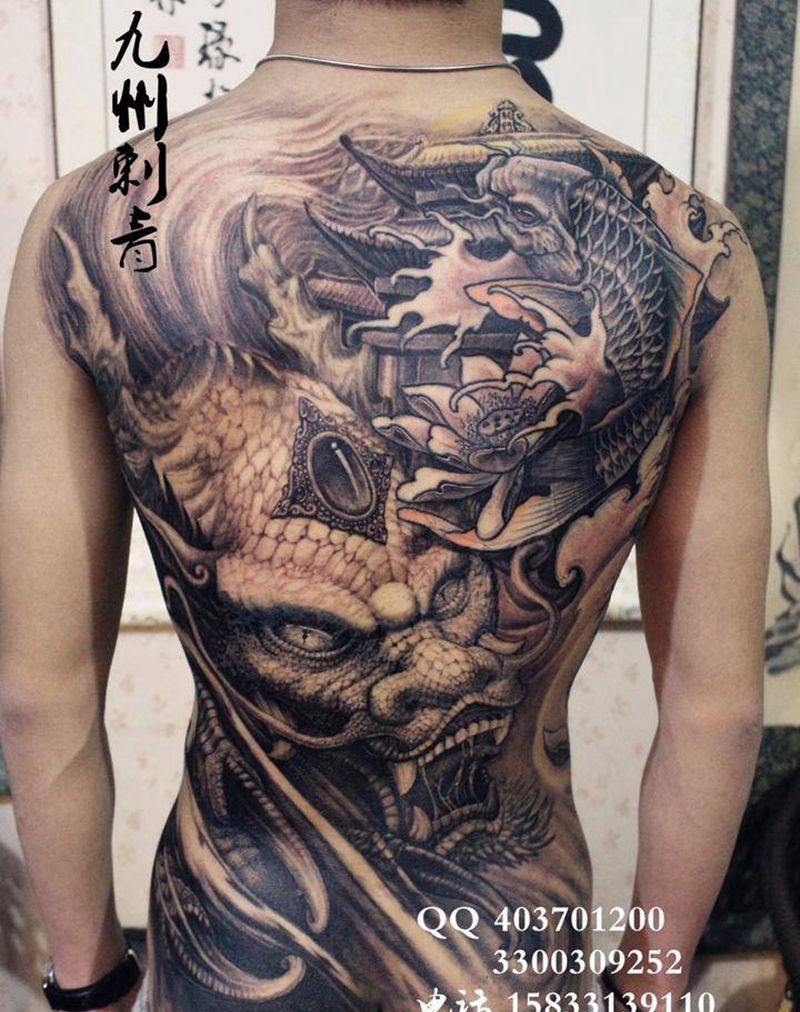 鲤鱼跃龙门纹身图片