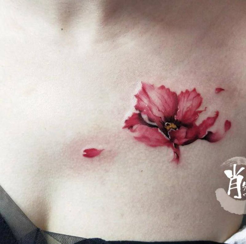 水彩泼墨小花纹身图片