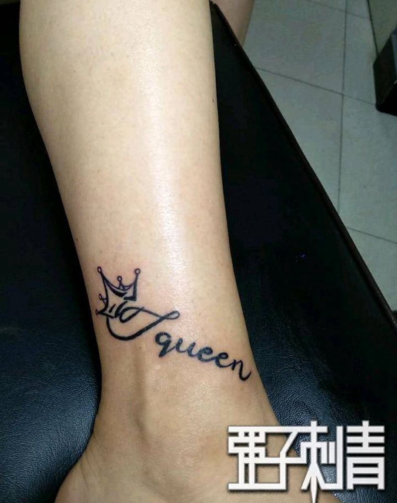 皇冠女王纹身图片_腿部花体字纹身图案