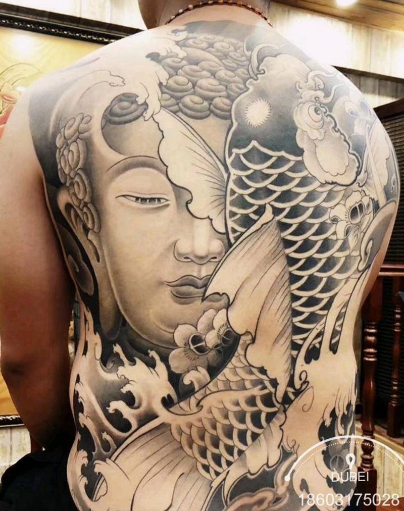 佛纹身图片_背部新传统活动满背纹身图案