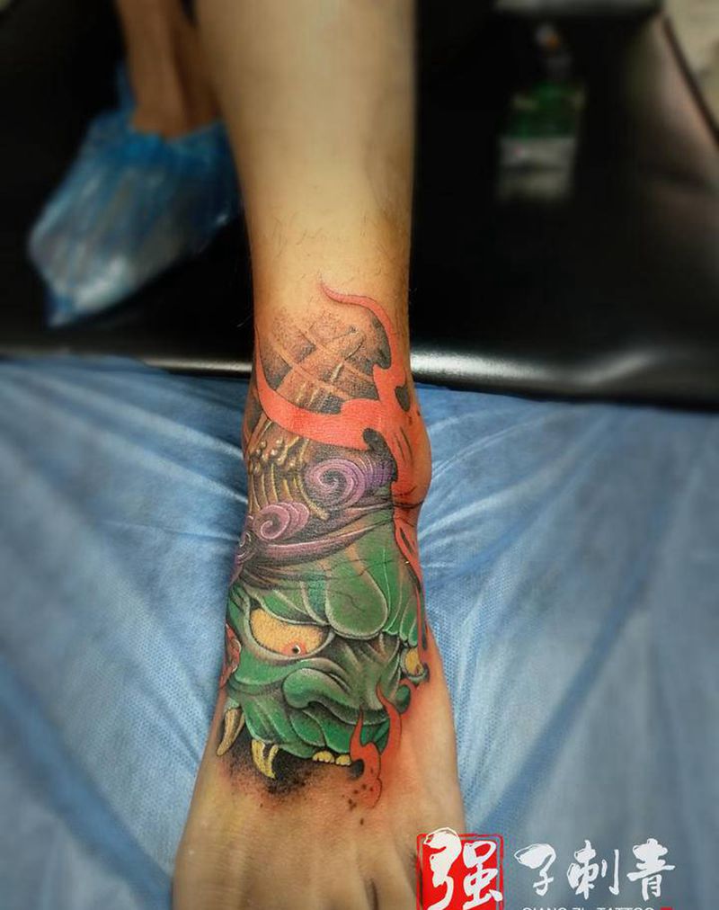 脚面般若纹身图片_脚部新传统纹身图案