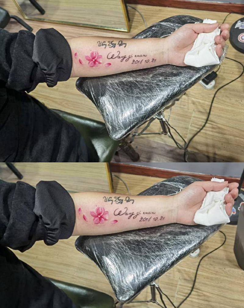 樱桃纹身图片_手臂手部花体字纹身图案