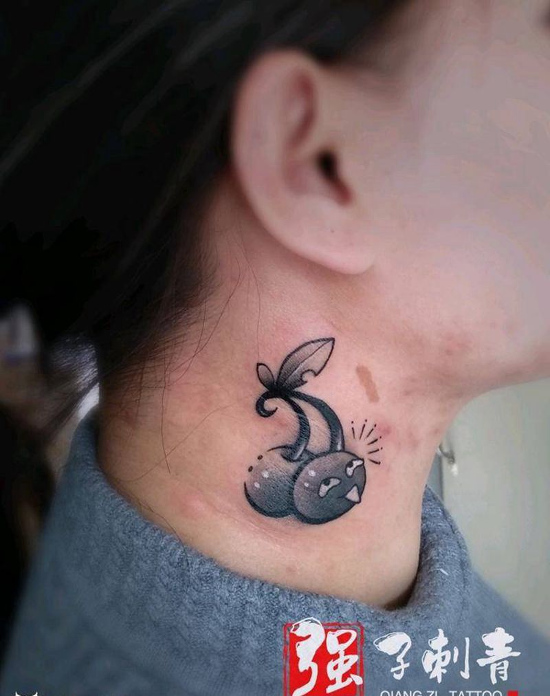 小清新《樱桃》纹身图片_颈部新传统小清新纹身图案