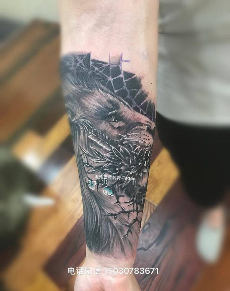 狮子小臂纹身图片