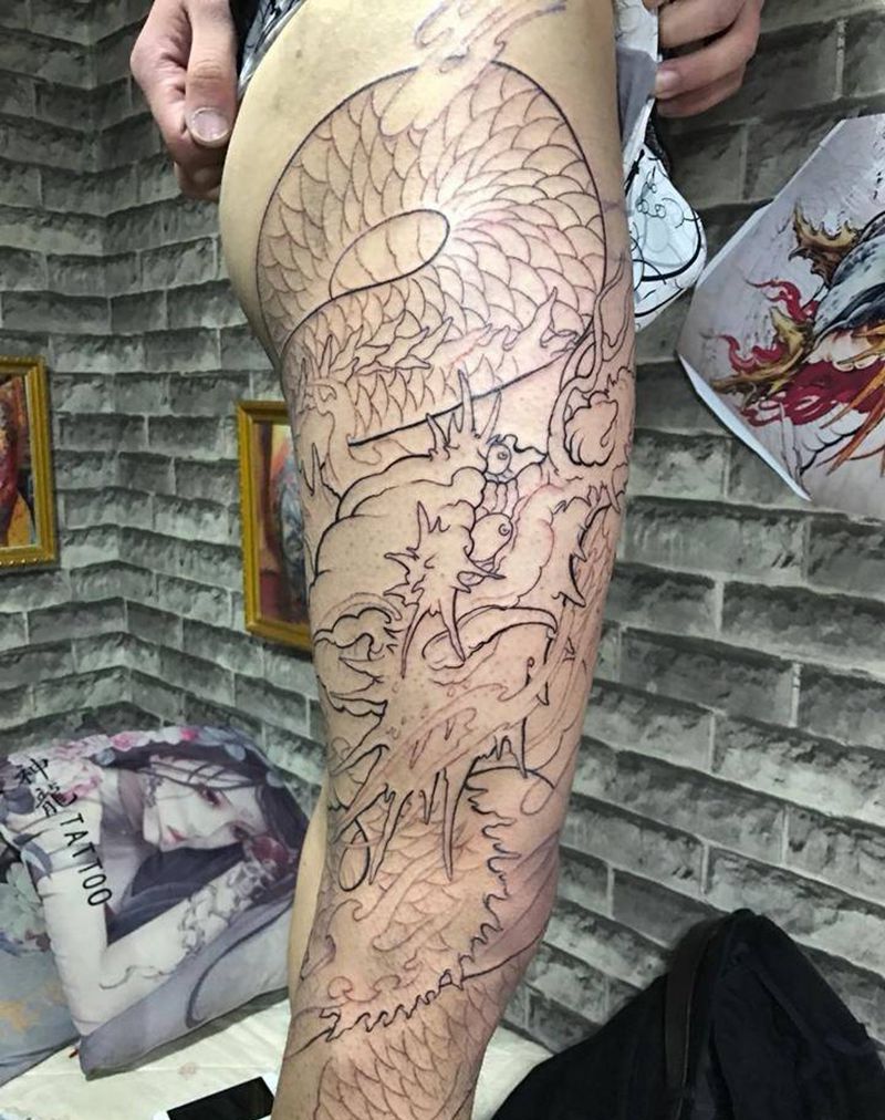 龙割线手绘设计纹身图片