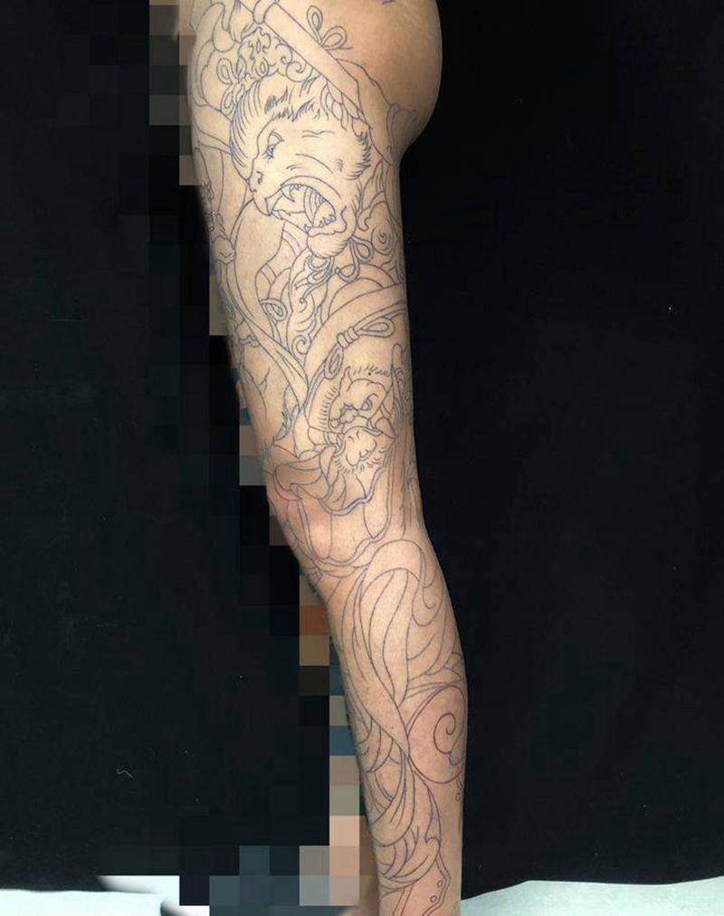 斗战胜佛纹身图片_腿部纹身图案