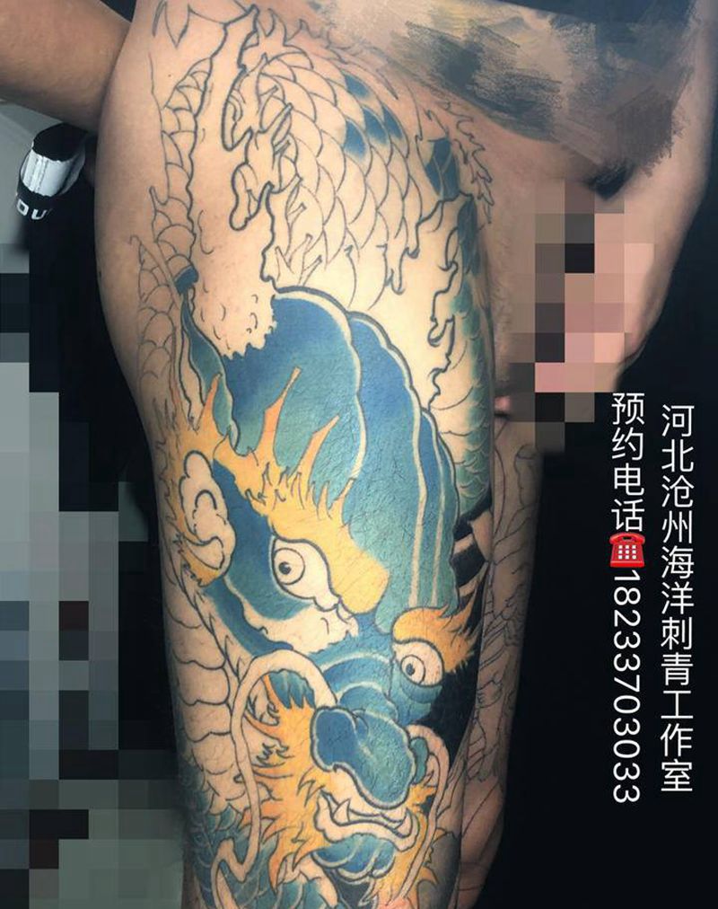 龙纹身图片_腿部纹身图案