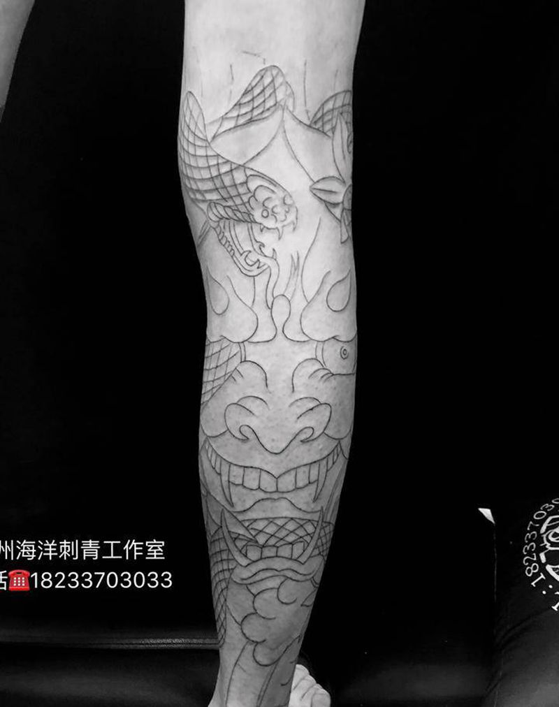 般若纹身图片_腿部纹身图案