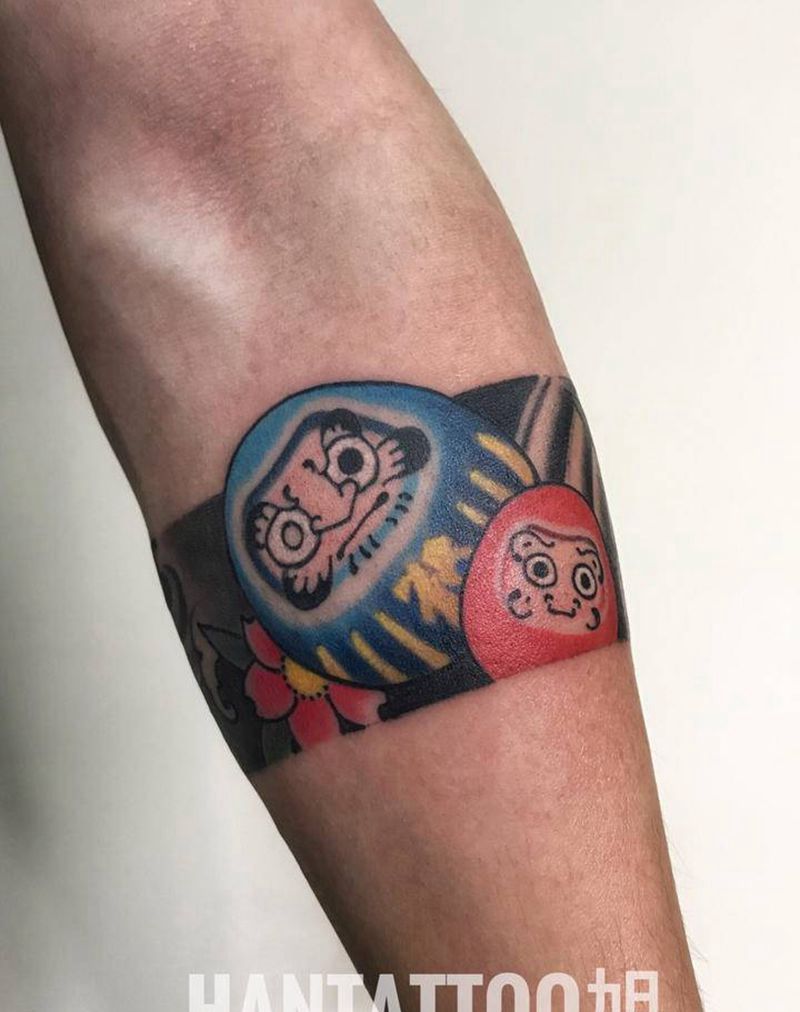 臂环纹身图片_手臂新传统达摩纹身图案